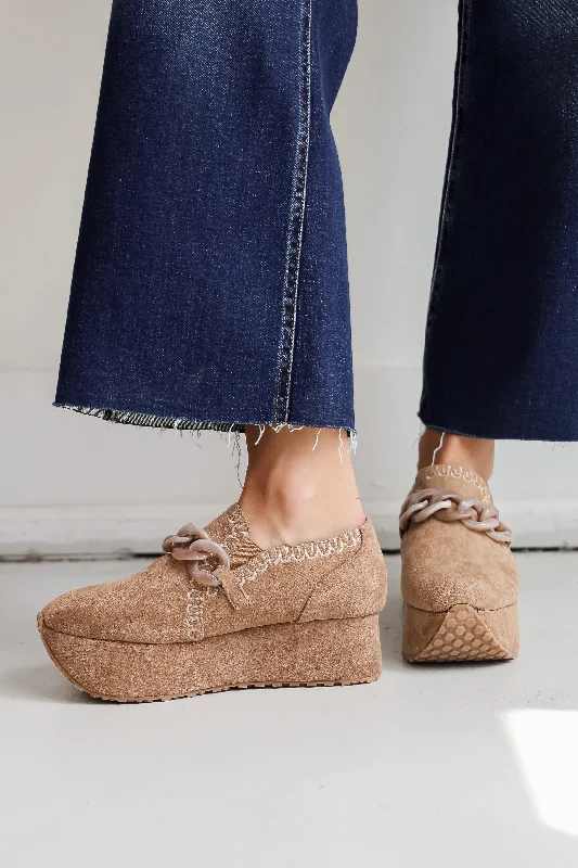 Statement Fashion Offers Bring It Back Taupe Suede Platform Loafers