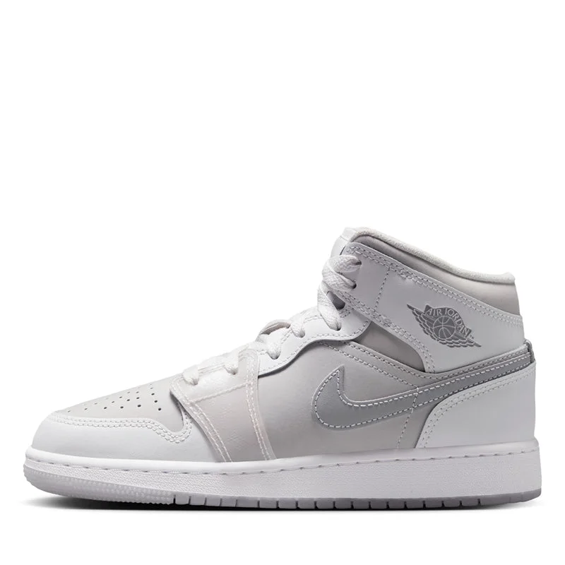 Women's Cozy Winter Boots Air Jordan 1 Mid SE (GS) - Summit White/Metallic Silver