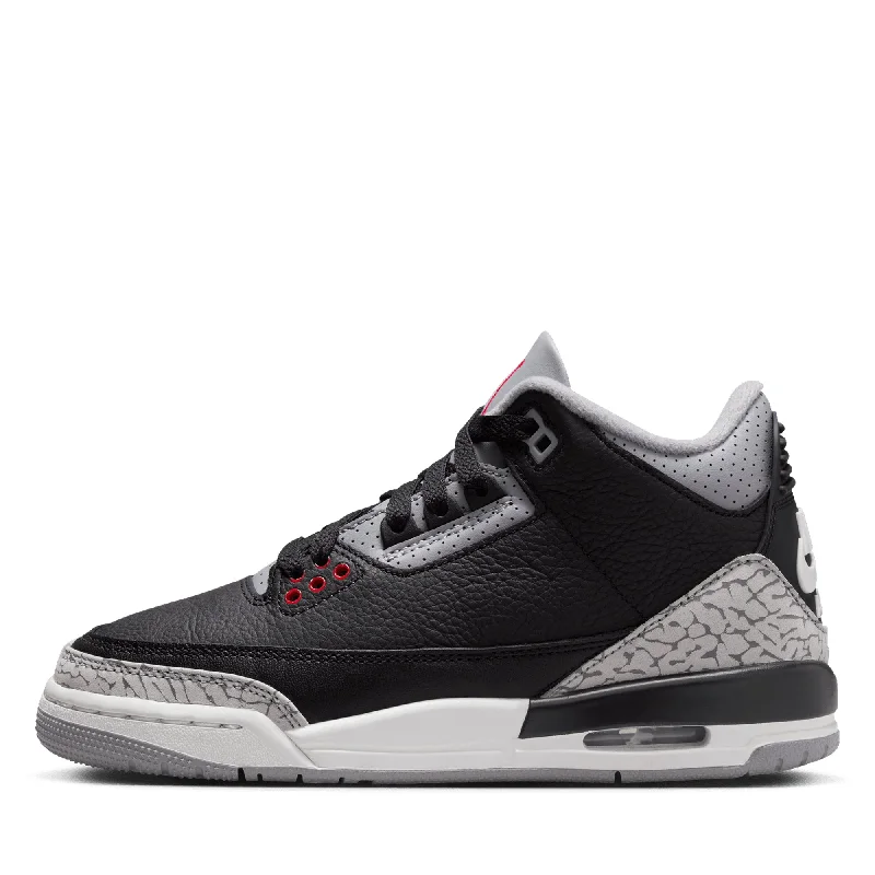 Women's Fluffy Indoor Shoes Air Jordan 3 Retro 'Black Cement' (GS) - Black/Fire Red
