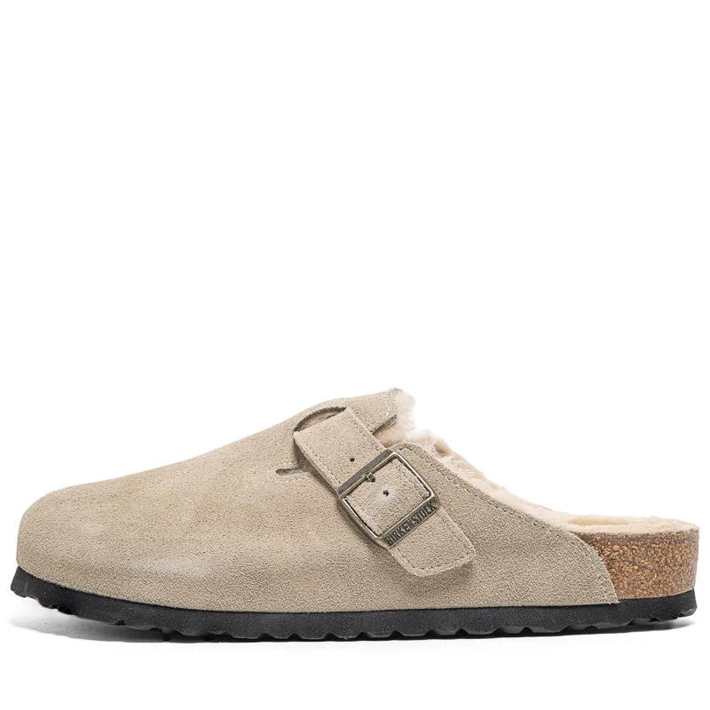 Breathable Flats Offers Birkenstock Boston Shearling Suede Shearling - Taupe Sand