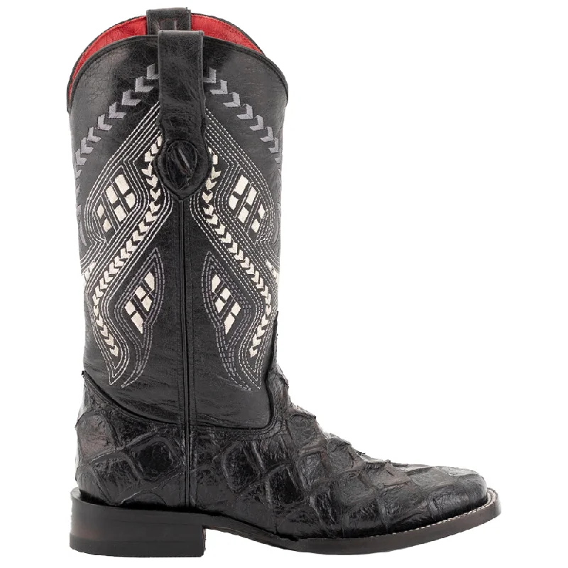 Embrace New Fashion Bronco Pirarucu Embroidered Square Toe Cowboy Boots