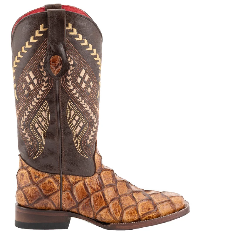 Seasonal Clearance Bronco Pirarucu Embroidered Square Toe Cowboy Boots