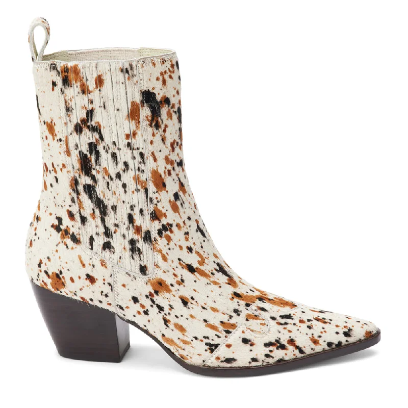 Stay Ahead In Style Collins Cow Speckle Pointed Toe Cowboy Booties