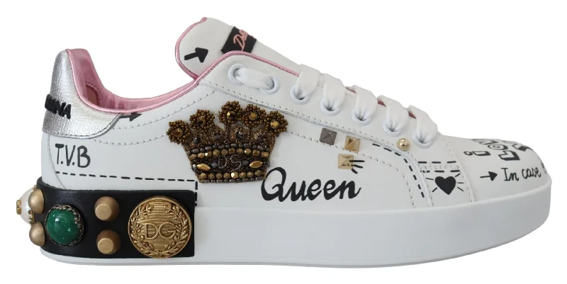 Massive Savings Dolce & Gabbana Queen Crown Chic Leather Women's Sneakers
