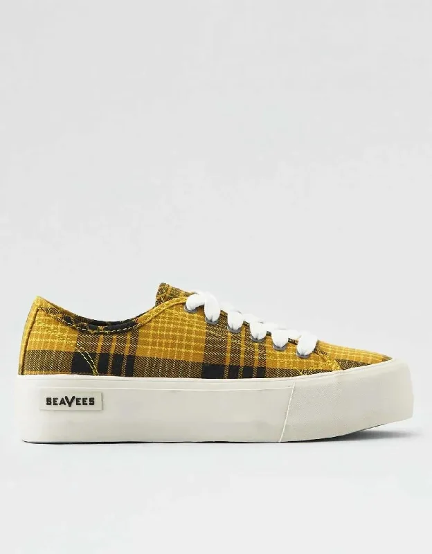 Hurry Before It's Gone Monetery Platform Sun Valley Sneaker In Yellow Bright Plaid