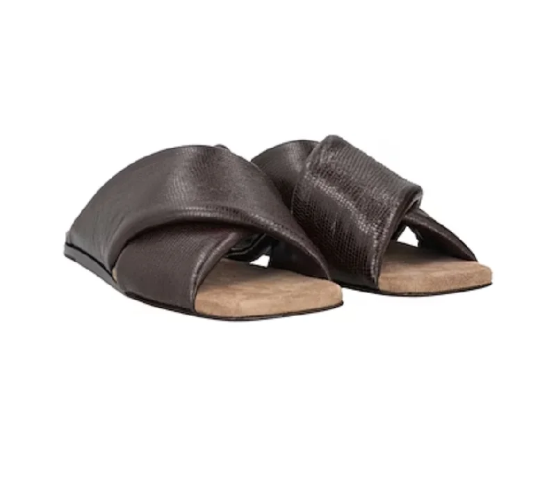 Stylish Savings Brunello Cucinelli Dark Brown Leather Women's Slipper Sandals