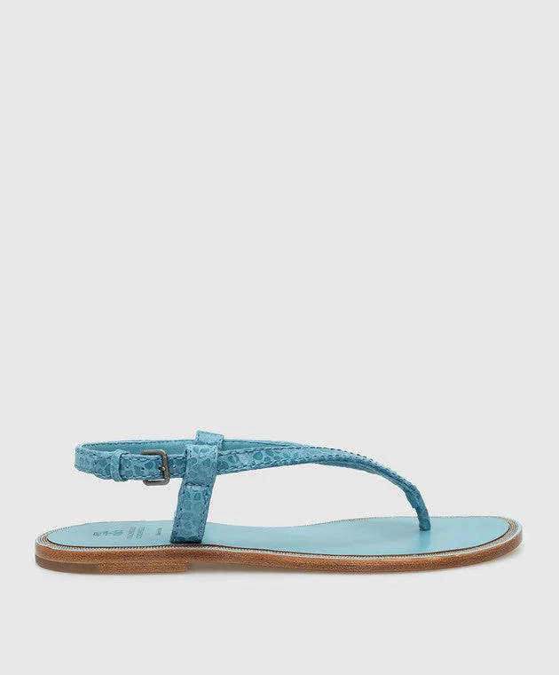 Relaxed Style Brunello Cucinelli Women's Embossed Leather Sandals In Blue