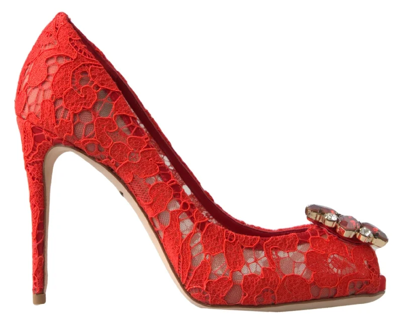 Lightweight Walking Shoes Offers Dolce & Gabbana Chic  Lace Heels with Crystal Women's Embellishment