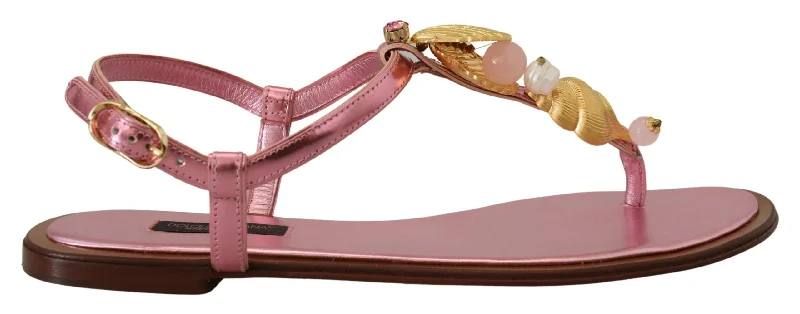 Affordable Luxury Fashion Dolce & Gabbana Chic  Leather Sandals with Exquisite Women's Embellishment