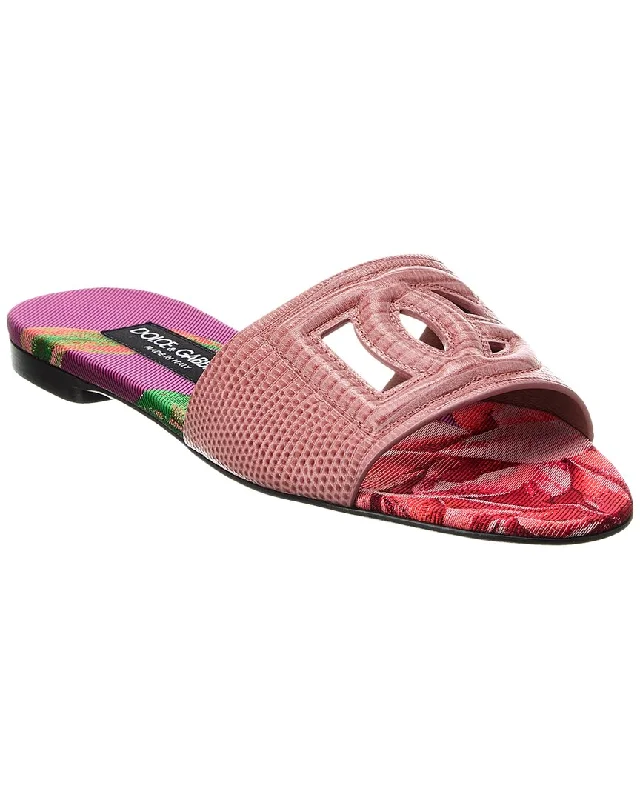 Trend Leading Collection Dolce & Gabbana DG Logo Lizard-Embossed Leather Sandal