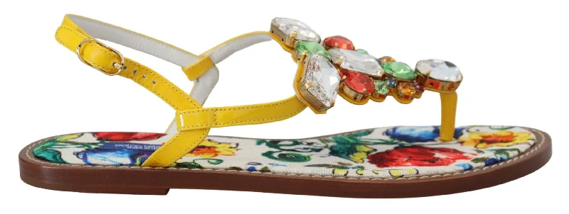 Slip-Resistant Footwear Promotion Dolce & Gabbana Majolica Crystal Embellished Leather Women's Sandals
