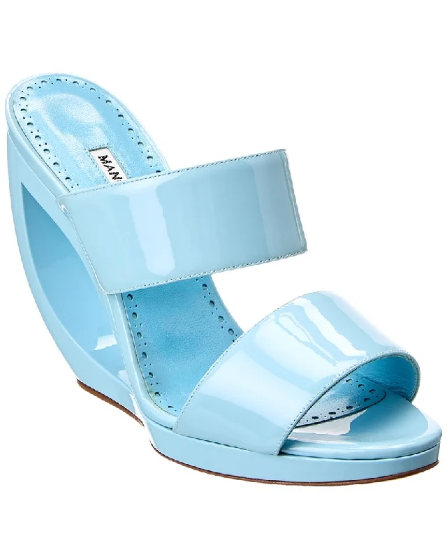 Formal Shoes Clearance Manolo Blahnik Welli 105 Patent Wedge Sandal