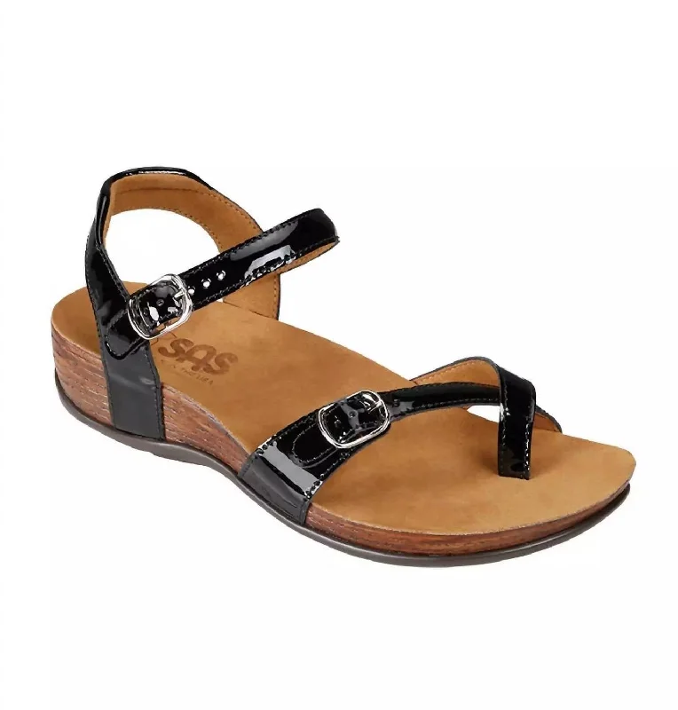 Limited Time Special Offer Pampa Sandal - Wide In Black Patent