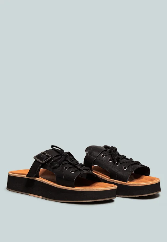 Must Haves PATTON Black Cut Out Buckled Platform Sandals