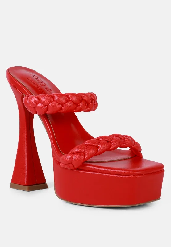 Gift Ideas PIN-UP Red Braided High Heel Sandals