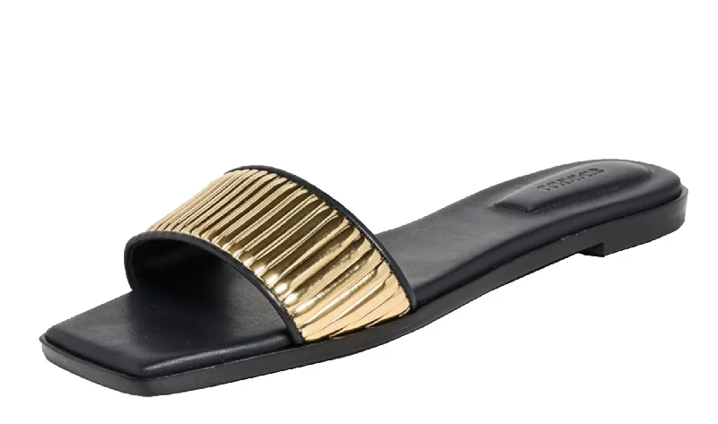 Fashion Forward, Function First SIMKHAI Women's Carter Flat Sandals, Black Gold Shoes