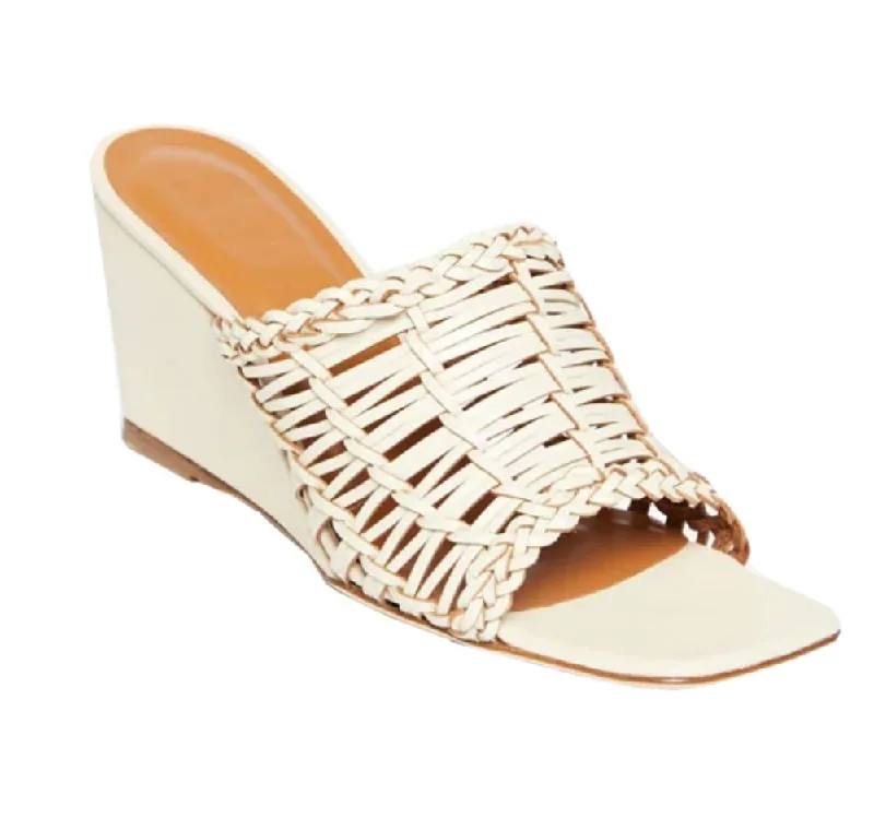 Chic & Modern Sales Staud Women Blair Woven Wedge Slide Leather Sandals Cream
