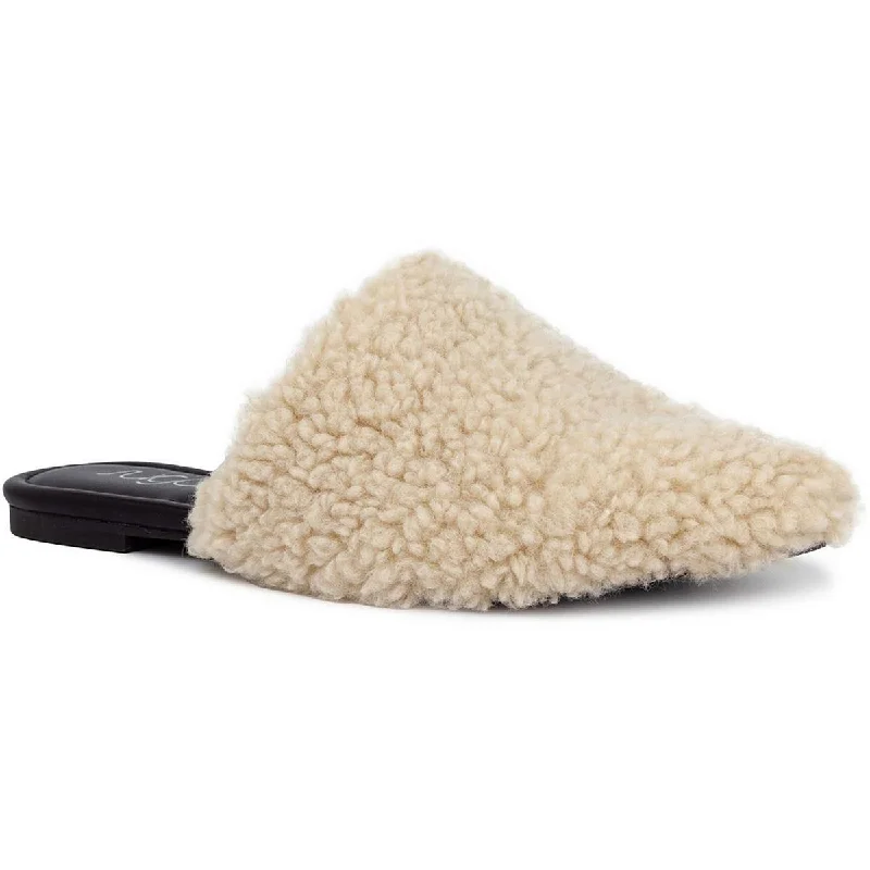 Style Revolution Sugar Womens Actly Faux Fur Pointed Toe Mules