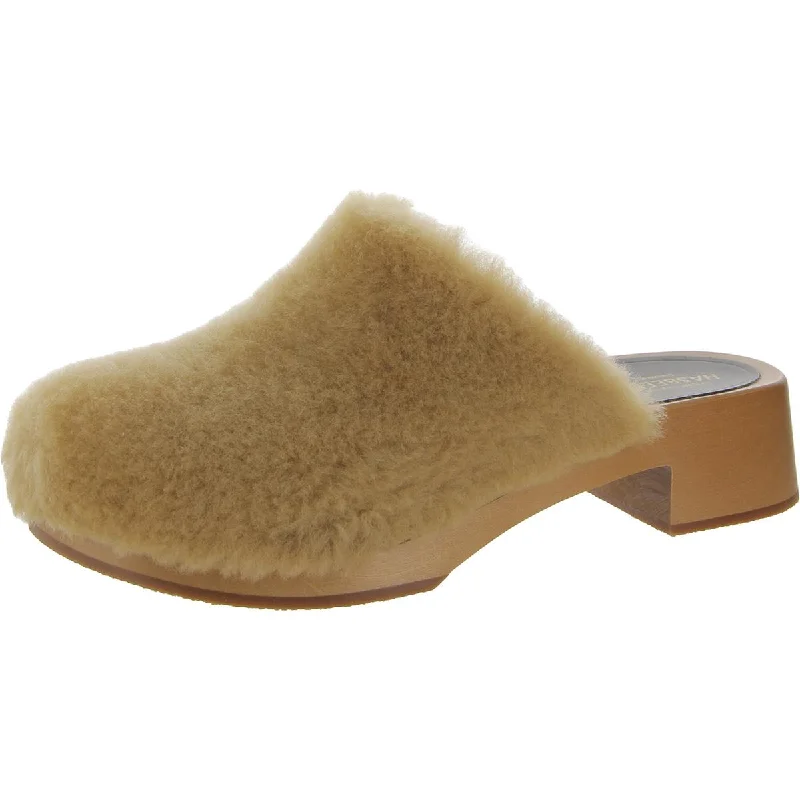Holiday Glam Swedish Hasbeens Womens Fluff Clog Leather Faux Fur Clogs