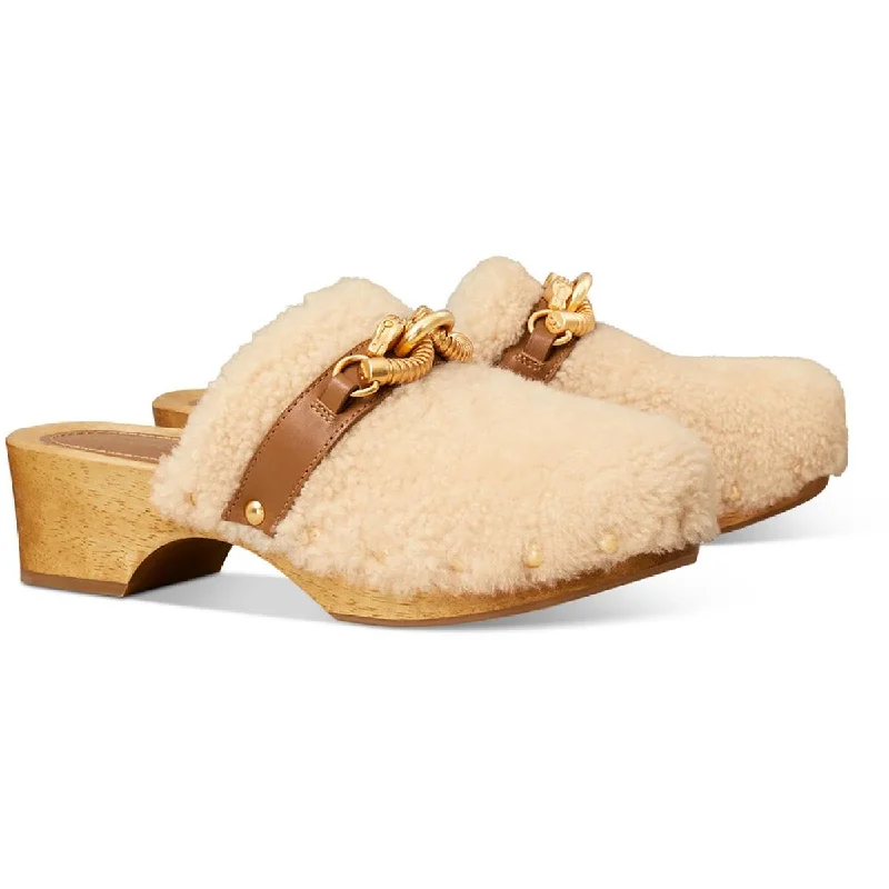 Affordable Shoe Fashion Tory Burch Womens Jessa Shearling Clog Leather Mule Clogs