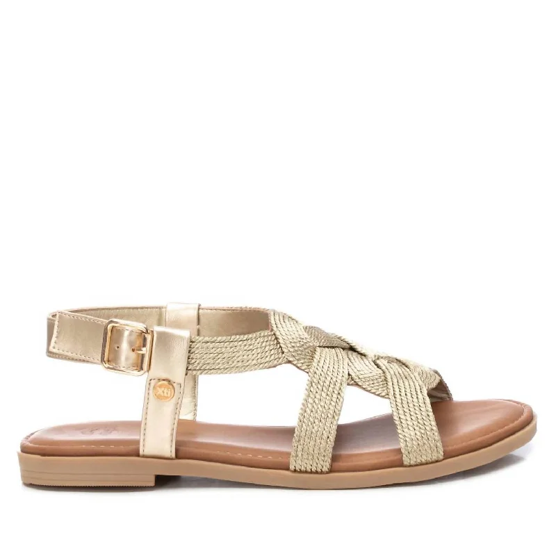 Style Revolution Women's Braided Flat Sandals In Gold
