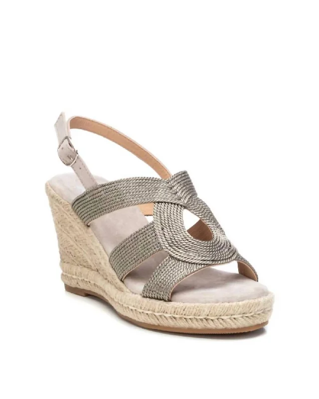 Ride The Style Wave Women's Jute Wedge Sandals In Silver