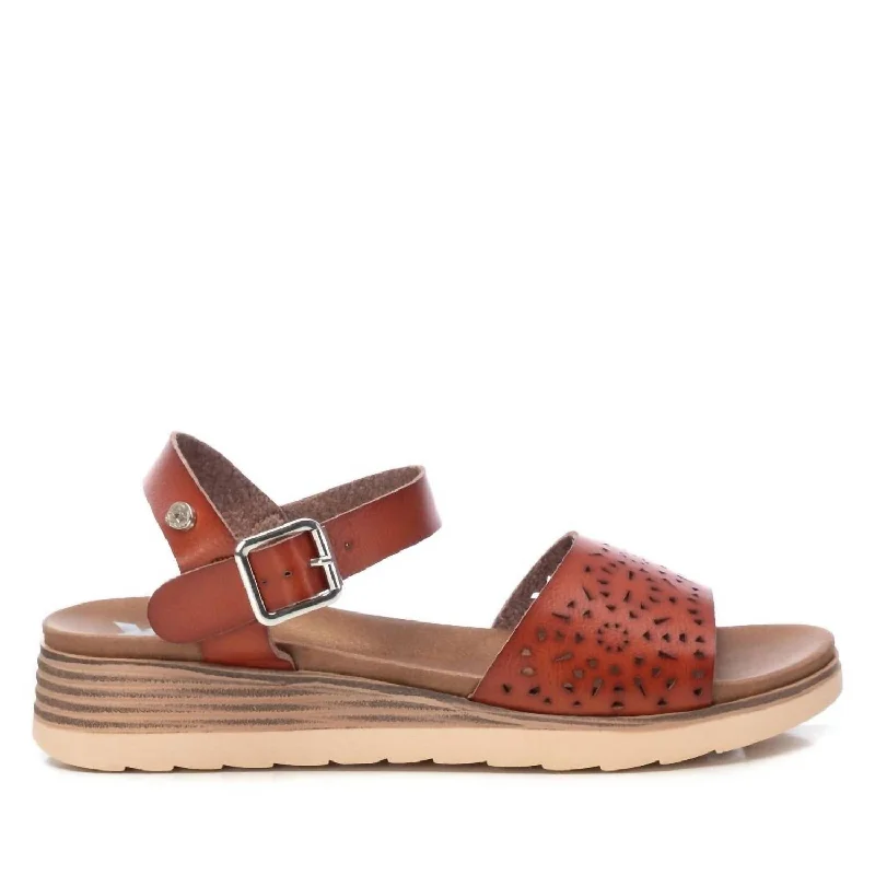 Vintage-Inspired Shoes Deal Women's Low Wedge Sandals In Camel