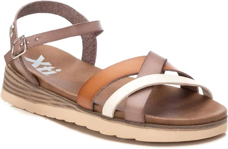 Dive Into Trendy Styles Women's Low Wedge Strappy Sandals In Beige