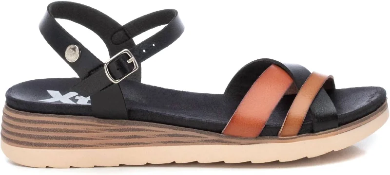 Athleisure Style Sale Women's Low Wedge Strappy Sandals In Black