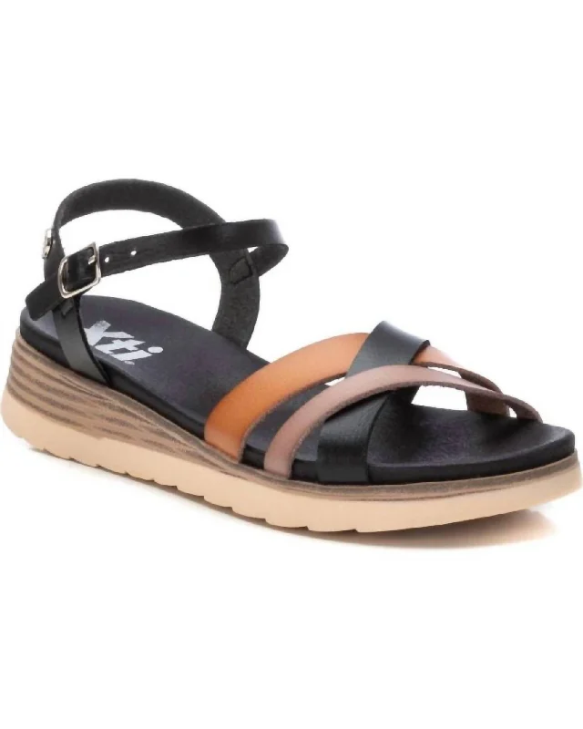 Huge Discounts This Week Women's Low Wedge Strappy Sandals In Black