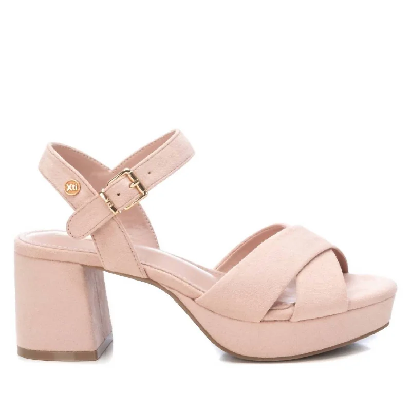 Smart Casual Deals Women's Suede Heeled Platform Sandals In Nude