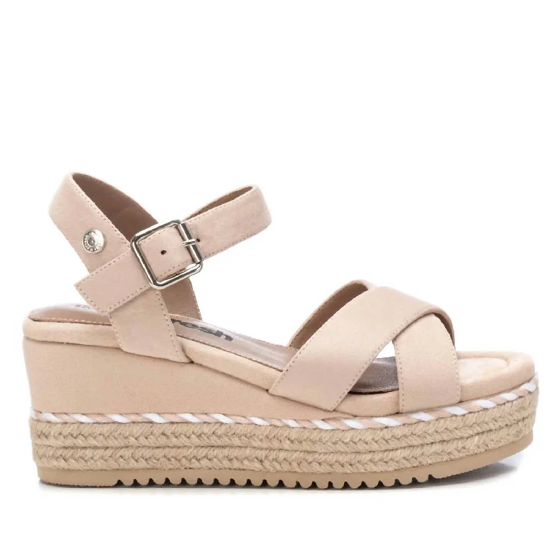 Comfortable Business Shoes Women's Suede Wedge Sandals In Beige