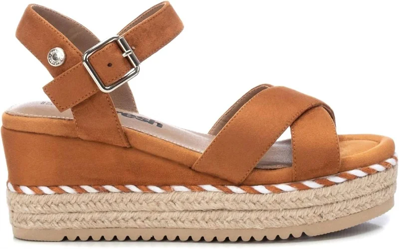 Comfortable Stylish Shoes Women's Suede Wedge Sandals In Camel