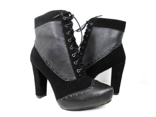 Luxe Style Discounts Womens Vivi-02 Wing Tip Suede Lace up Block Heel Ankle Boots