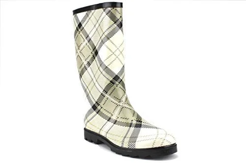 Everyday Elegance Sale Women's Rubberboot Calf High Plaid Design Rain Boots