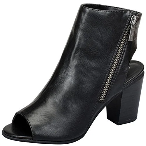 Discover Promotions Women's Reanna-11 Open Back Asymmetrical Zipper Peep Toe Bootie