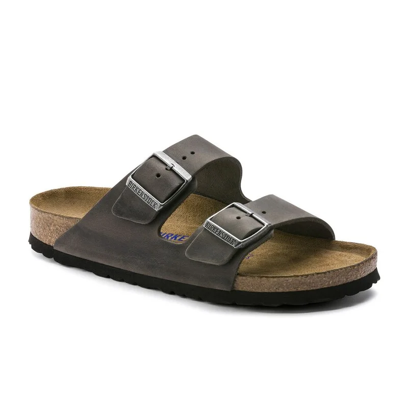 Comfortable Casual Loafers Birkenstock Arizona Soft Footbed Slide Sandal (Unisex) - Iron Oiled Leather