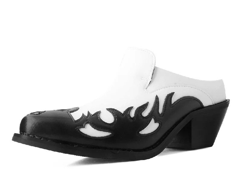Stylish Basics Black & White Flame Western Mule