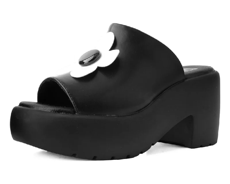 End Of Season Sale Black & White Daisy Bubble Mule