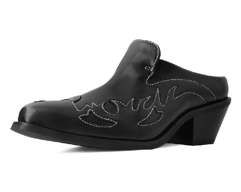 Bold Fashion Black Flame Western Mule