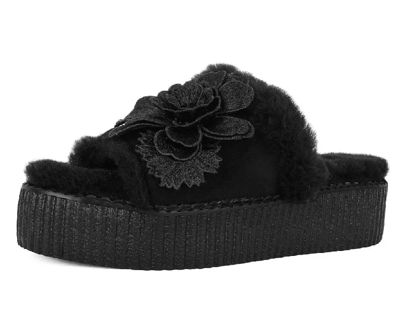 New Arrival Discount Black Wool Flower Slide