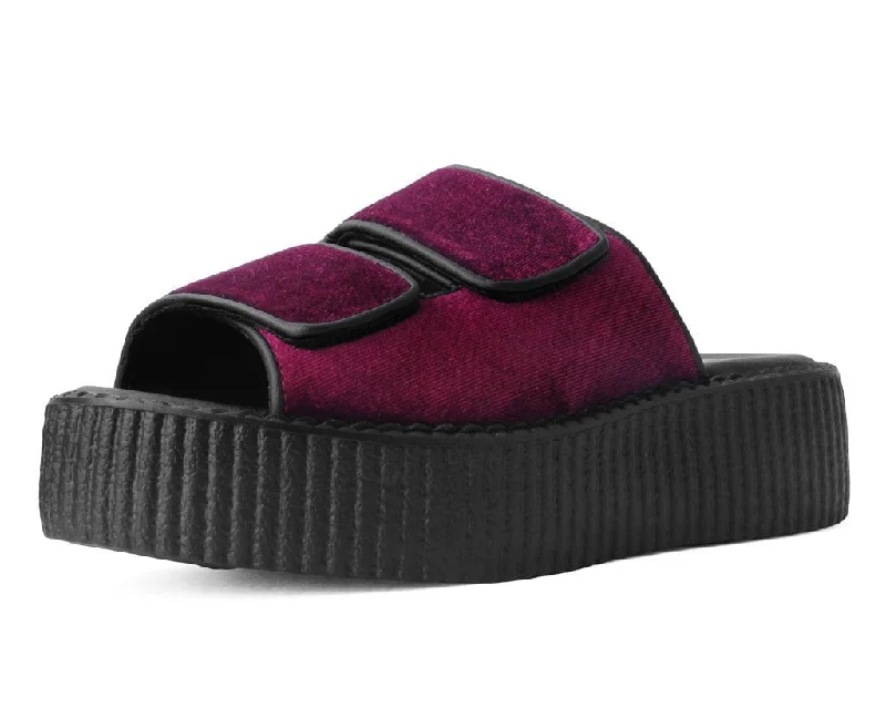 Pastel Styles Burgundy Velvet 2-Strap Slide Sandal