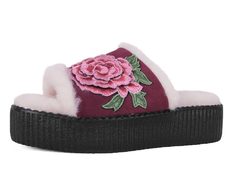 Sale On Sale Burgundy Wool Flower Slide