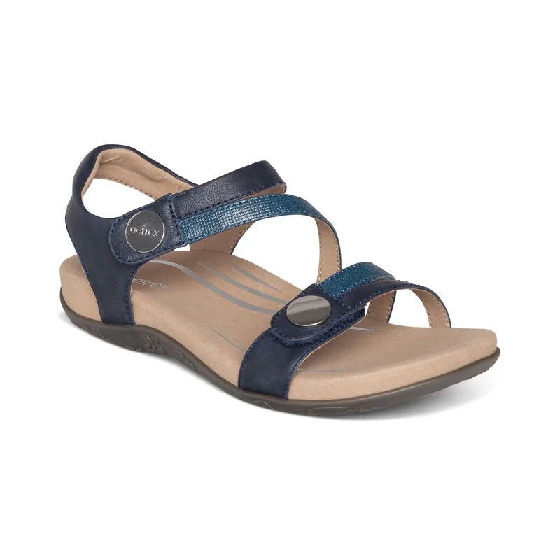 Ride The Style Wave Aetrex Jess Adjustable Quarter Strap Sandal in  Navy
