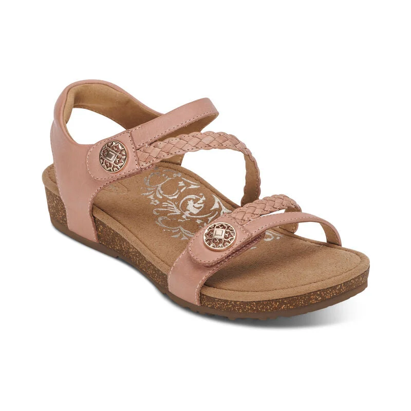 Unleash Your Trend Driven Style Aetrex Jillian Braided Quarter Strap Sandal in Ivory, Black, Rose & Cork