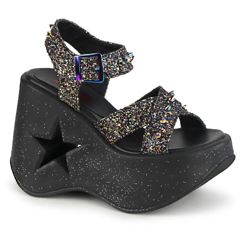 Comfortable Dress Shoes Demonia DYNAMITE-02 | Black Glitter Sandals