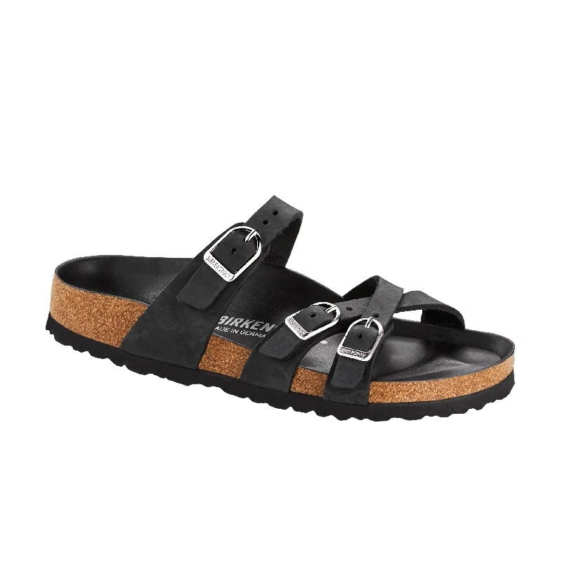 Comfortable Flat Feet Shoes Franca Big Buckle Black Oiled Leather