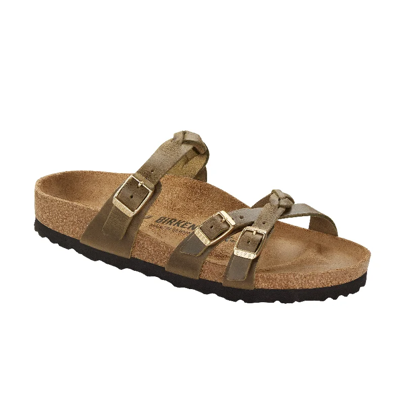 Comfortable Work Shoes Franca Braided Green Olive Oiled Leather
