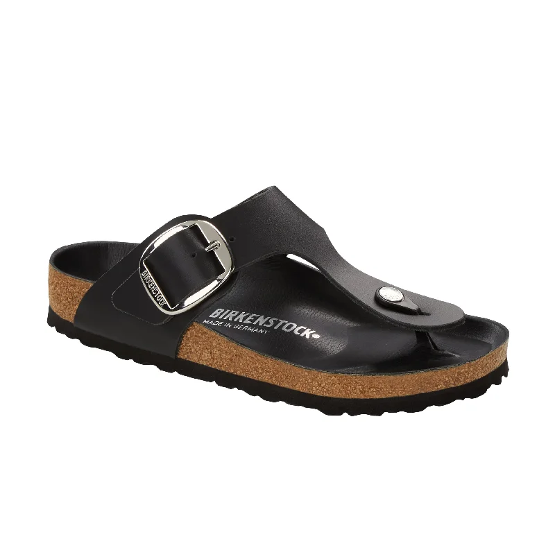 Walking Comfort Shoes Gizeh Big Buckle Black Smooth Leather