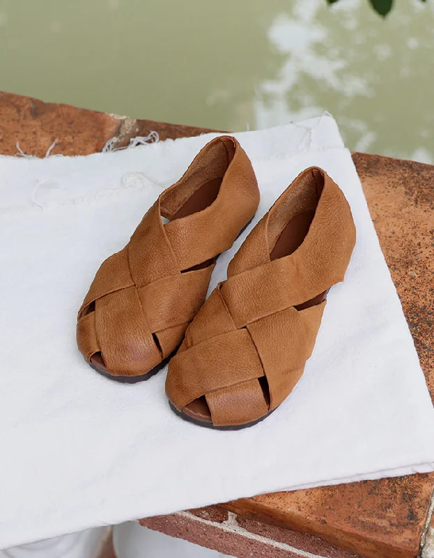 Fashion Forward Handmade Retro Leather Cross Straps Flat Sandals